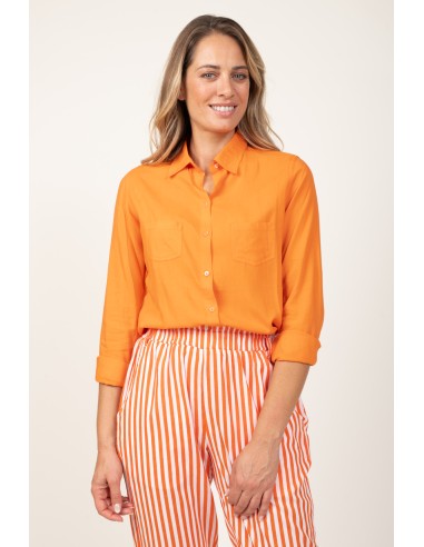 Chemisier "Orange Sunset"manches longues,2 poches,viscose (SMLXL)