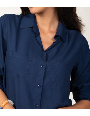 Chemise ample "Navy"boutons,manches longues larges,crêp cot (SMLXL)