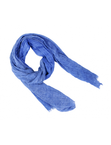 Echarpe bleue washed, bords frangés, coton (180x110cm)