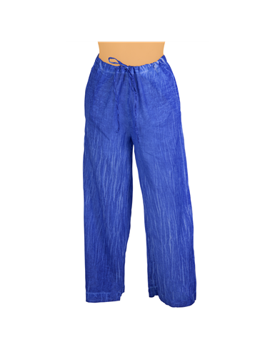 Pantalon ample Bleu Royal, taille élastique liens, poches, coton, SMLXL