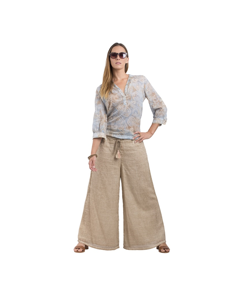 Pantalon large Sable, lien coulissant pompon,zip coté,doublé,coton SMLXL