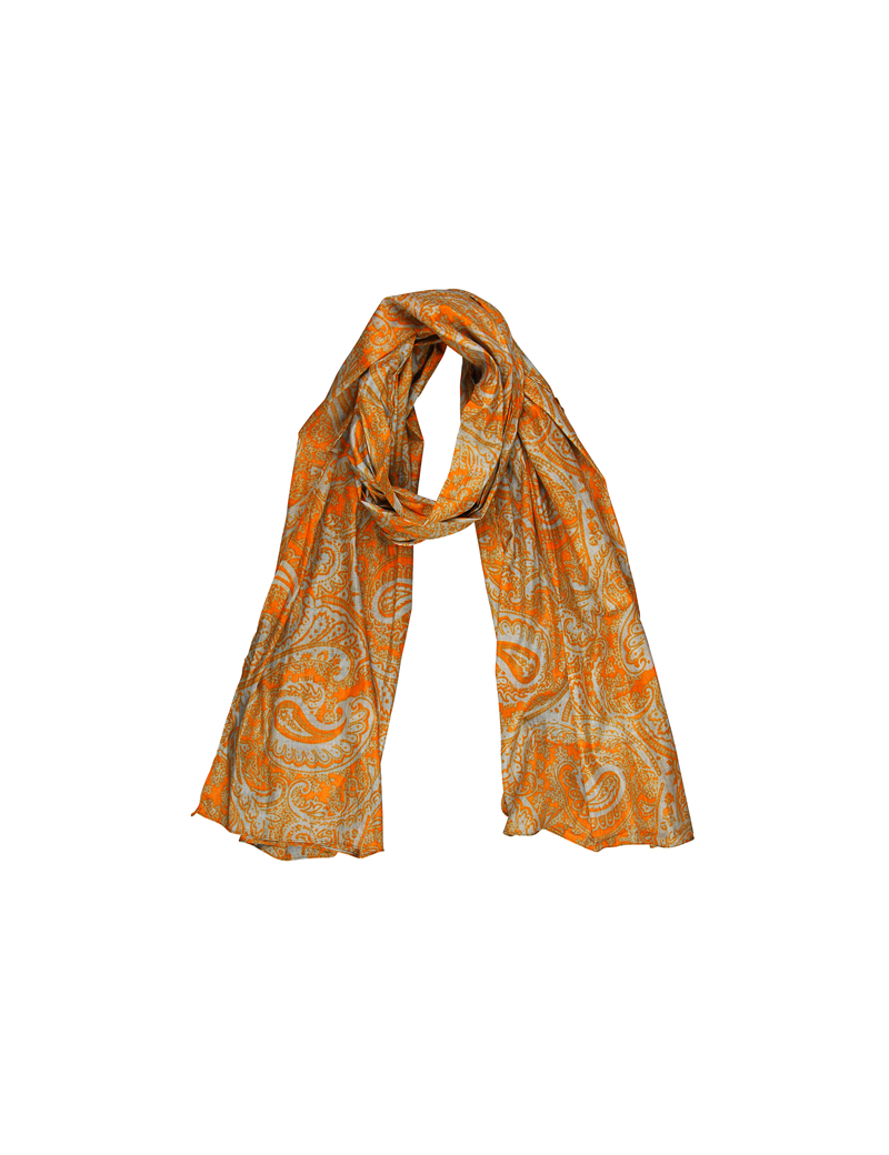 Echarpe coton Orange, arabesques Beige (53*180 cm)