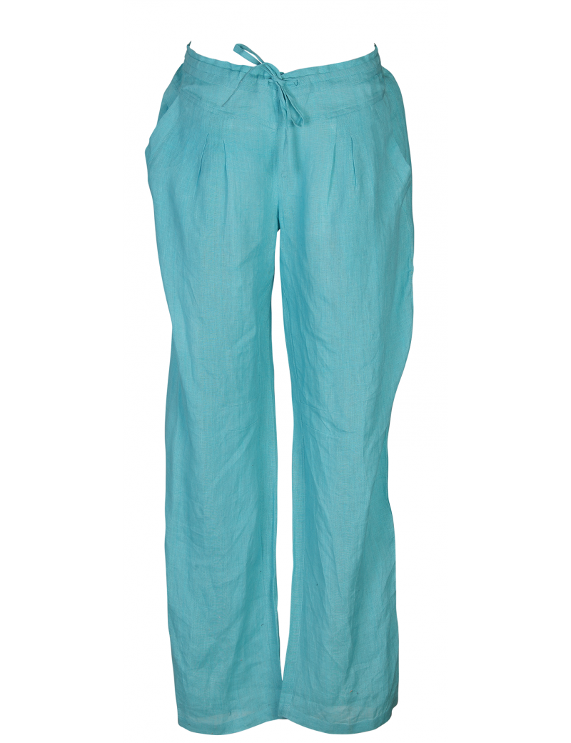 Pantalon Lin Aqua, dos froncé, lien devant, 2 poches coté et arrière (S-M-L-XL)