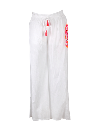 Pantalon Blanc broderie ronde Fuschia/Orange, coton, SMLXL