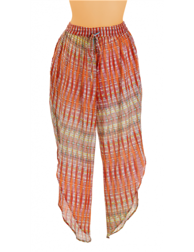 Pantalon coton droit rayures Orange/Rouge, jambes fendues (S-M-L-XL)