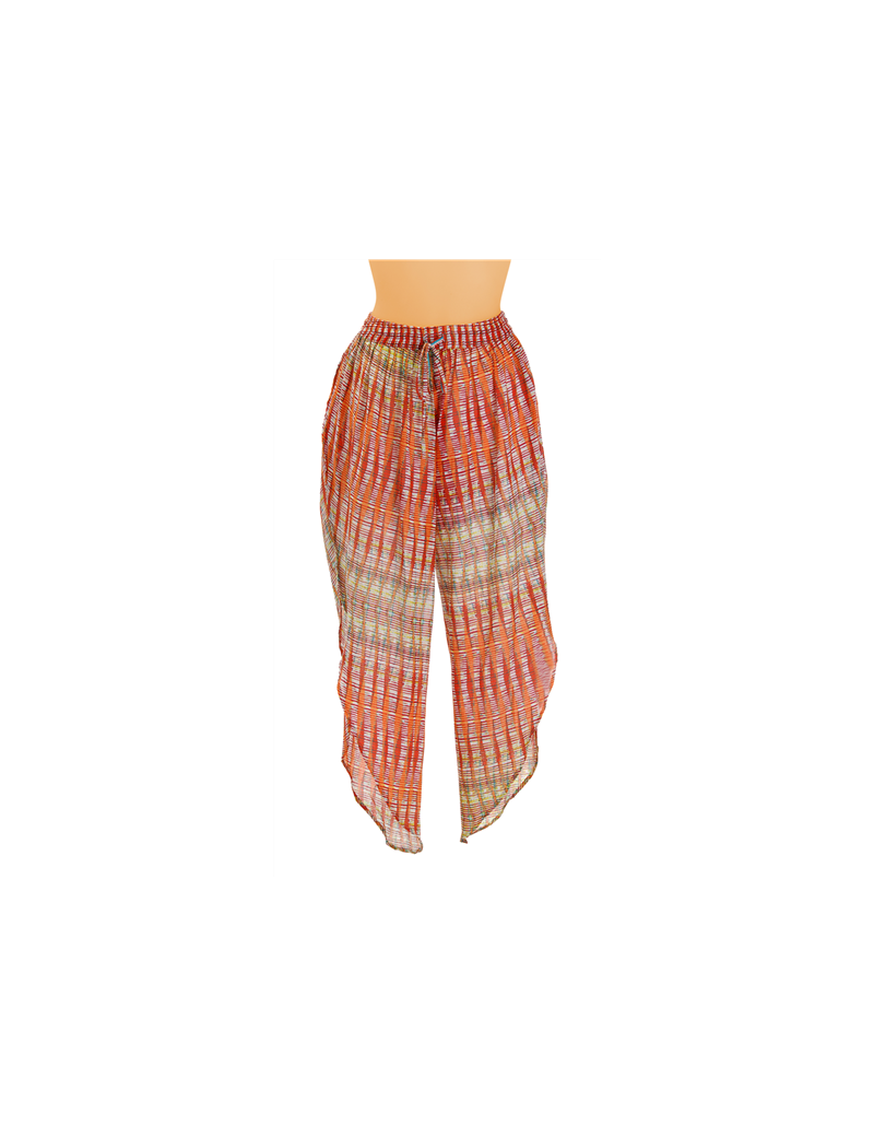 Pantalon coton droit rayures Orange/Rouge, jambes fendues (S-M-L-XL)