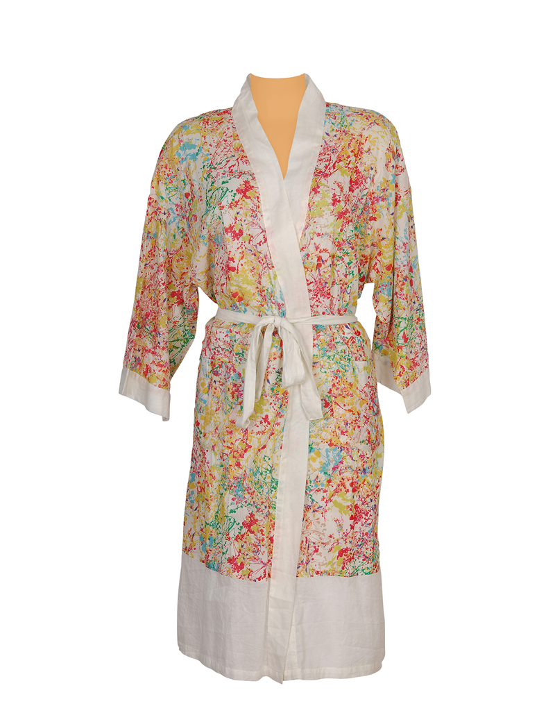 Kimono "Griboullis", col, revers et base écrue, 2 poches,ceinture,coton SMLXL