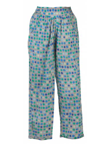 Pantalon fond Gris pois Bleu, 2 poches arrondies, coton, SMLXL