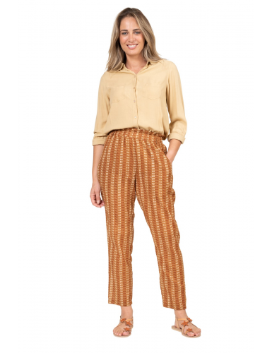 Pantalon "Pois Marron noix de pécan" taille élastique, 2 poches,coton (S,M,L,XL)