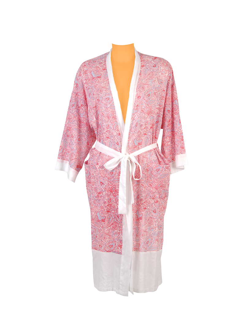Kimono Cachemire Rose, bordure blanche, coton, SMLXL