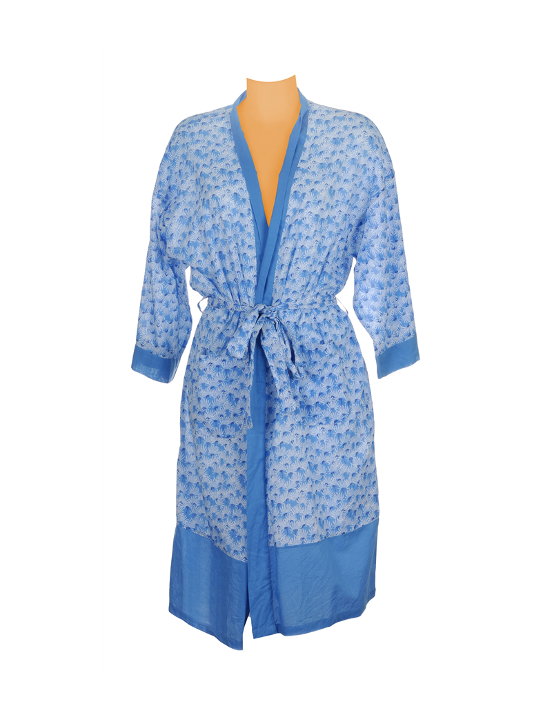 Kimono coton Daisy Blue, manches 3/4, ceinture (M-L-XL)