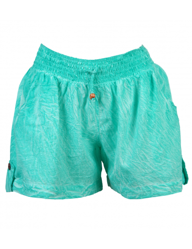 Short washed Turquoise, lien boutons bas, coton, SMLXL