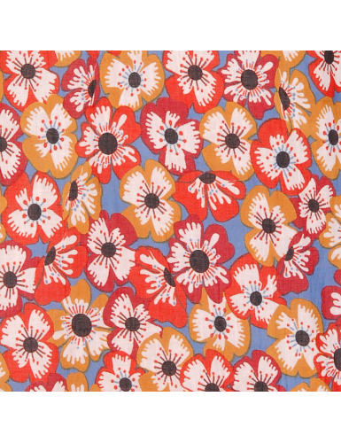 Paréo Flora Bleu/Rouge coton (180x110cm)