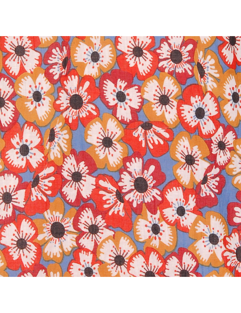 Paréo Flora Bleu/Rouge coton (180x110cm)
