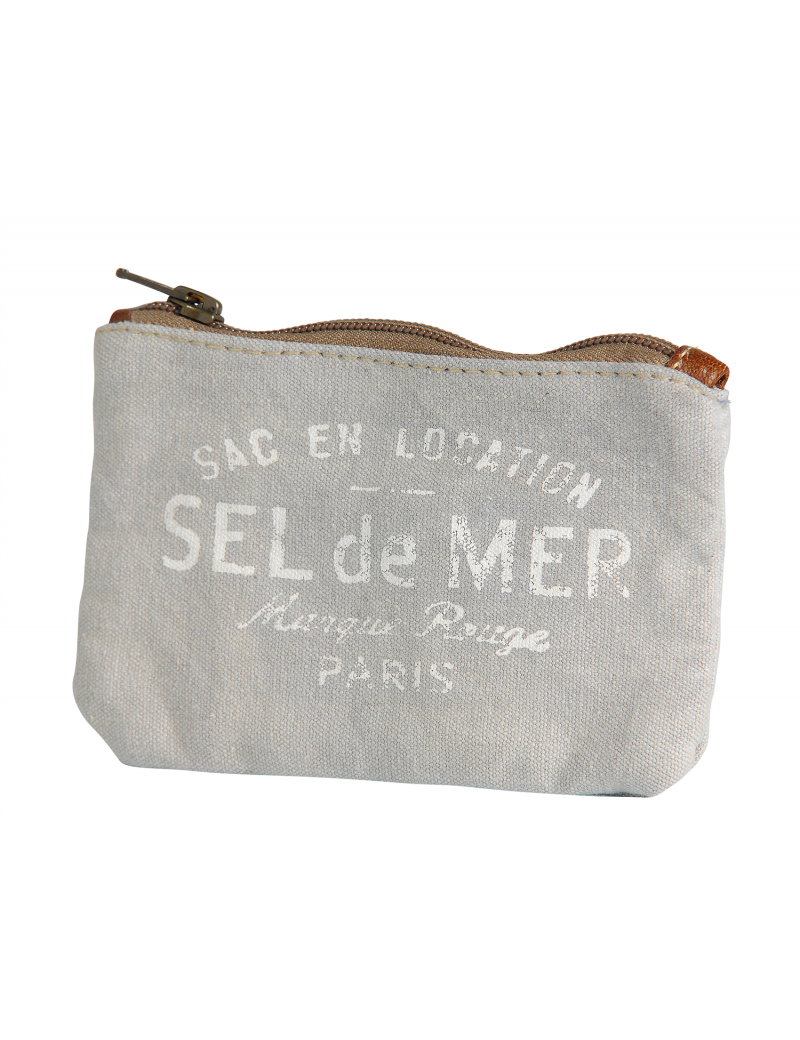Pochette PM Gris "Sel de Mer", zip, coton (15*11 cm)
