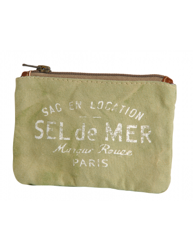 Pochette PM Olive"Sel de Mer", zip, coton (15*11 cm)