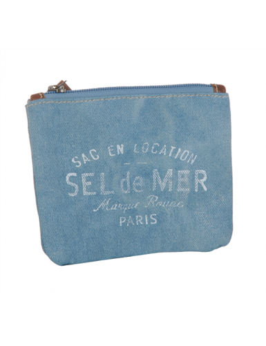 Pochette PM Bleu Jean "Sel de Mer", zip, coton (15*11 cm)