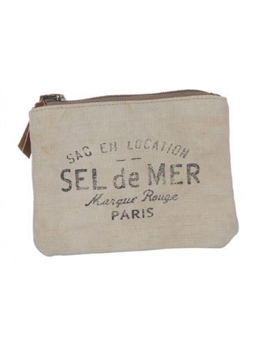 Pochette PM beige"Sel de Mer", zip, coton (15*11 cm)