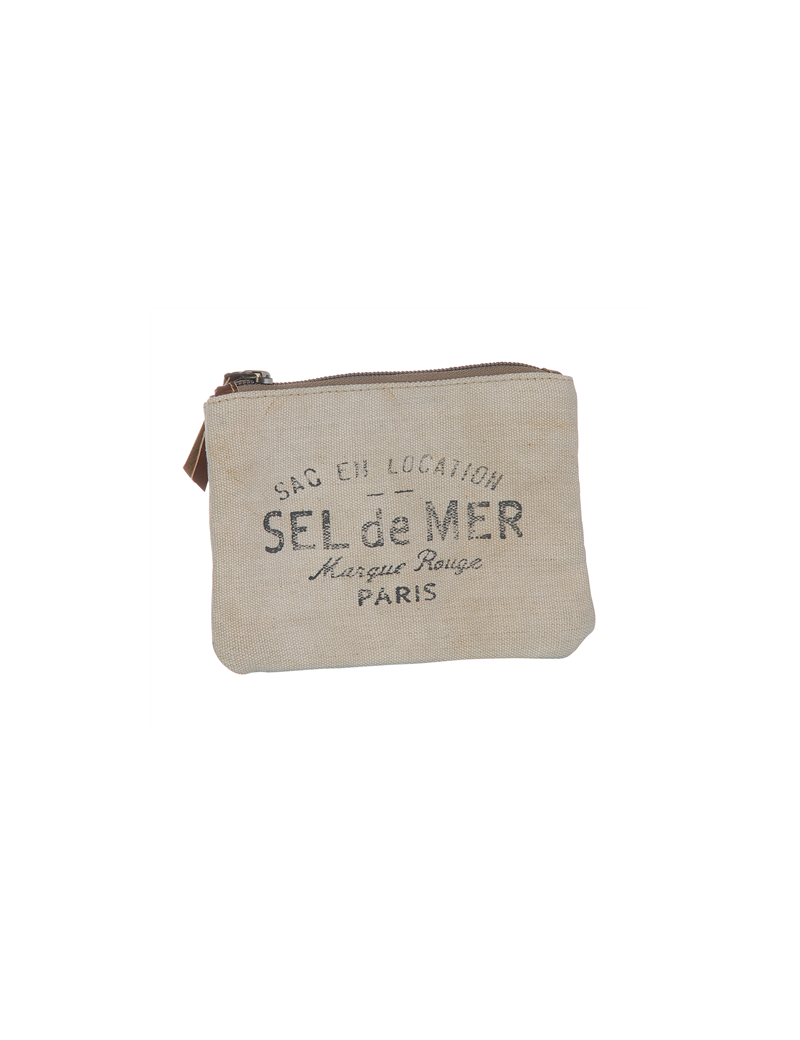 Pochette PM beige"Sel de Mer", zip, coton (15*11 cm)