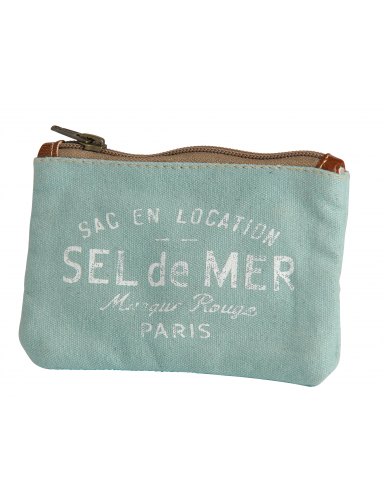 Pochette PM Vert d'Eau "Sel de Mer", zip, coton (15*11 cm)