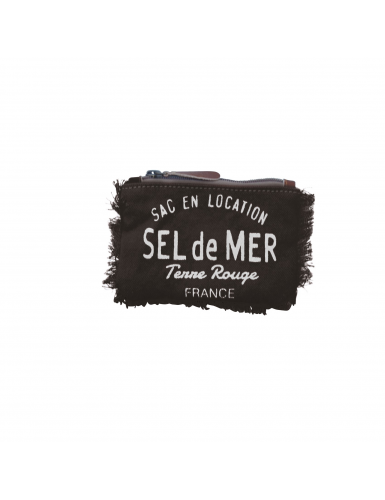 Pochette PM Noir "Sel de Mer", zip, coton (15*11 cm)