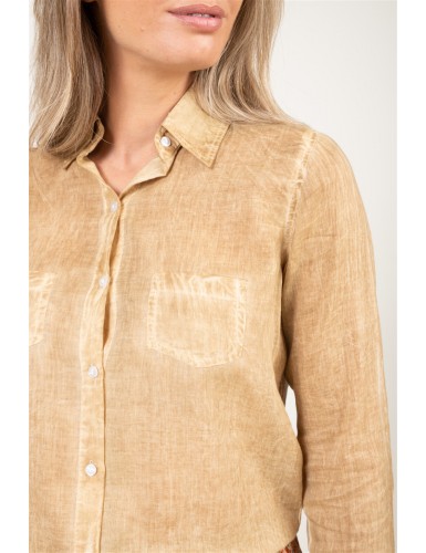 Chemisier washed "Beige Dulce", manches longues, 2 poches, coton, SMLXL