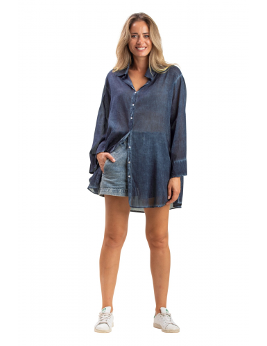 Chemise ample washed navy,boutons,manches longues larges, coton SMLXL