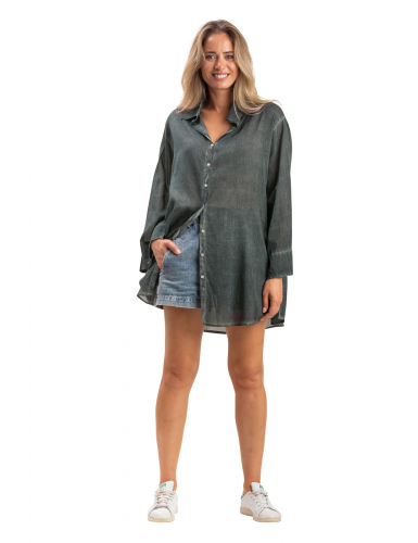 Chemise ample washed gris,boutons,manches longues larges, coton SMLXL