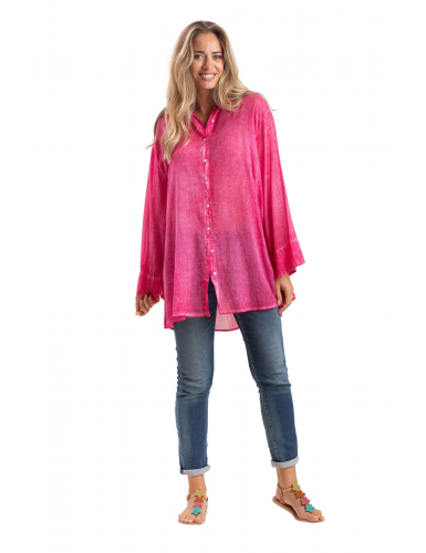 Chemise ample washed "Fuschia sombrero", boutons, manches L larges,coton, SMLXL