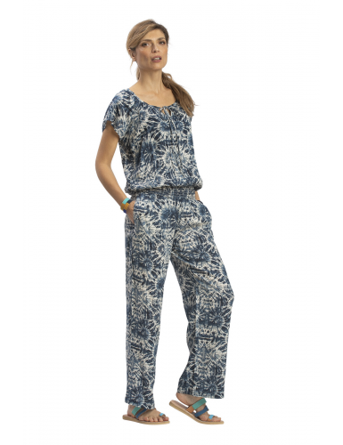Pantalon "Vrilles navy",ceinture smockée, 2 poches, viscose (S,M,L,XL)
