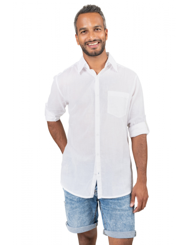 Chemisier homme washed "Blanc Mexico", manches longues,1 poche,coton, SMLXL