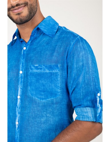 Chemisier homme washed "Bleu Pacifique", manches longues, 1 poche, coton, SMLXL