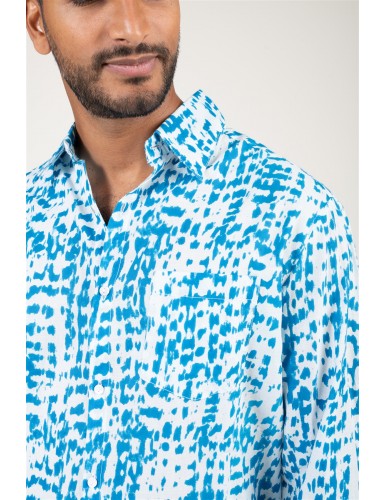 Chemisier homme "Tie & Dye Bleu Pacifique", manches longues, 1 poche,coton,SMLXL