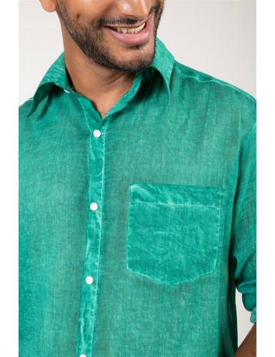 Chemisier homme washed "Vert Cactus", manches longues, 1 poche, coton, SMLXL