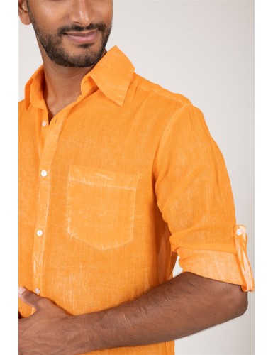 Chemisier homme washed "Orange Pinata",manches longues,1 poche, coton, SMLXL
