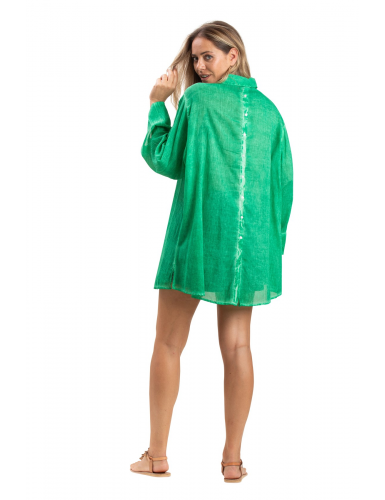 Chemise ample washed "Vert Guacamole", boutonnage avant/faux arrière,base droite