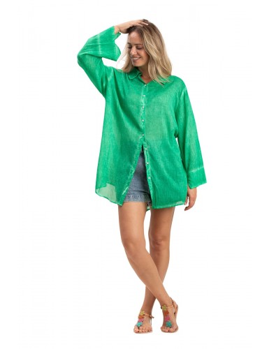 Chemise ample washed "Vert Guacamole", boutonnage avant/faux arrière,base droite