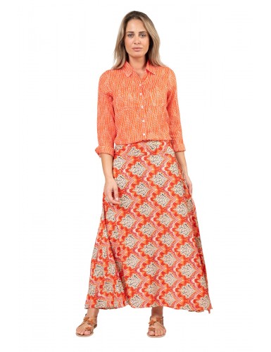 Jupe mi-longue "Merveilles orange" évasée, taille dos élastique, polyester,SMLXL