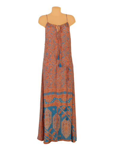 Robe longue "Gladys" haut froncé droit,  polyester, (M,L,XL)