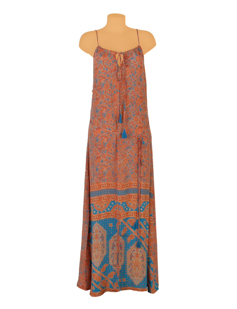 Robe longue "Gladys" haut froncé droit,  polyester, (M,L,XL)