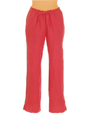 Pantalon Lin Corail, taille élastique dos, lien devant, 2 poches côté,  M/L/XL