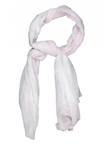 Echarpe coton Rose pale/Blanche, petites franges (100*180 cm)