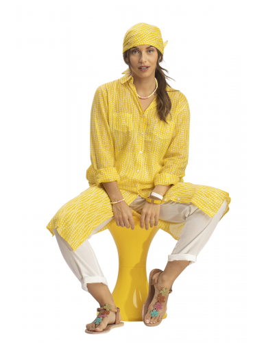 Chemise longue "Esther jaune",2 poches, boutonnée, base droite (S-M-L-XL)