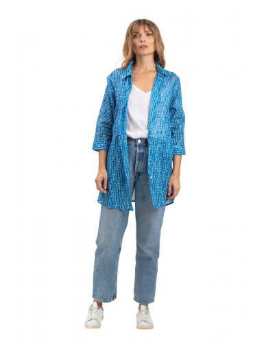 Chemise ample "Esther Bleu Pacifique", poches côté, coton (S,M,L,XL)