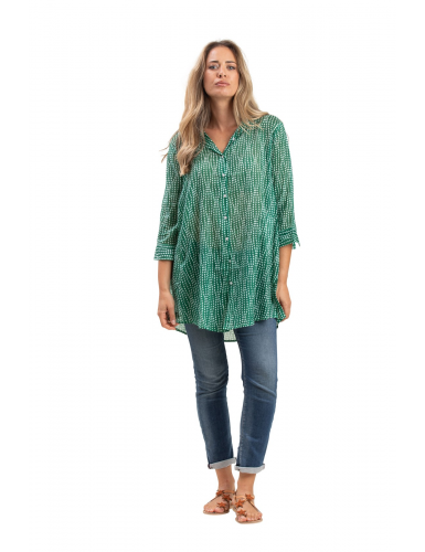 Chemise ample "Esther Vert Cactus", poches côté, coton (S,M,L,XL)