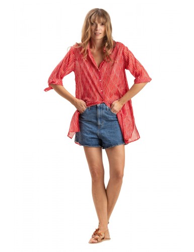 Chemise ample "Esther Rouge pimenté", poches côté, coton (S,M,L,XL)