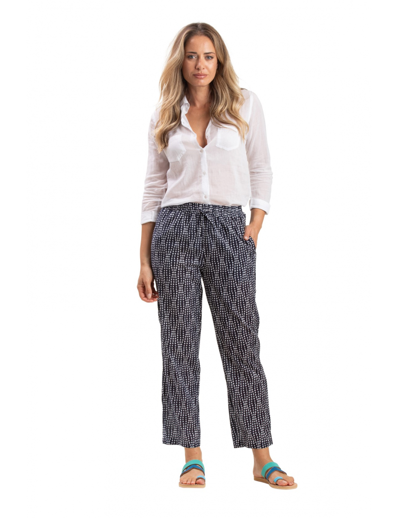 Pantalon "Esther Navy Acapulco" taille élastique, 2 poches, coton, SMLXL