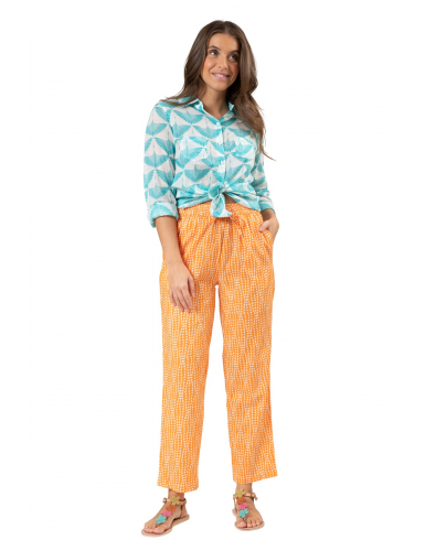 Pantalon "Esther Orange Pinata" taille élastique, 2 poches, coton, SMLXL