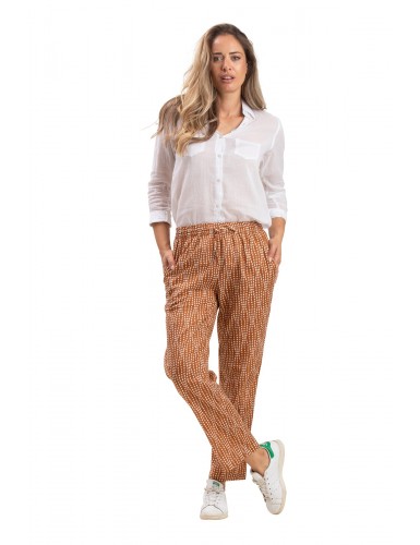 Pantalon "Esther Marron noix de pécan" taille élastique, 2 poches, coton, SMLXL