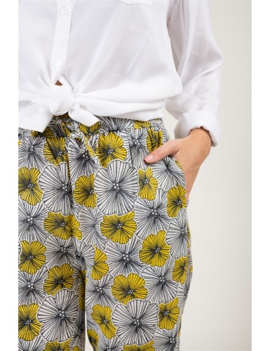 Pantalon "Fleur Soleil de Cancun" taille élastique, 2 poches, coton, SMLXL